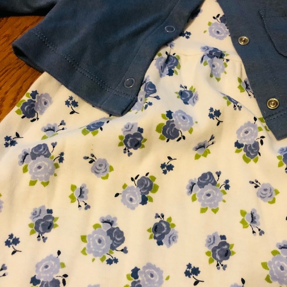 Blue floral dress with cardigan in size 18m - Picture 2 of 4